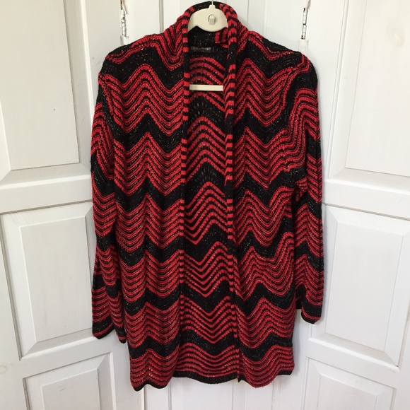 Bella Berry Red & Black Chevron Sweater w/ Silver Sparkle - Picture 1 of 16